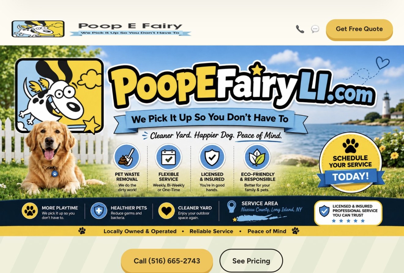 Screenshot of the Poop E Fairy website homepage